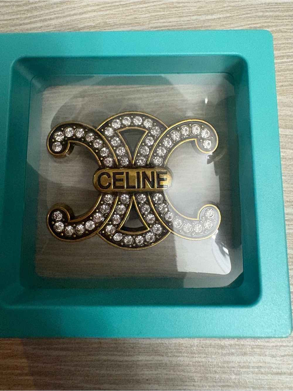 Preloved excellent condition CELINE antique gold-Tone with Crystal brooch